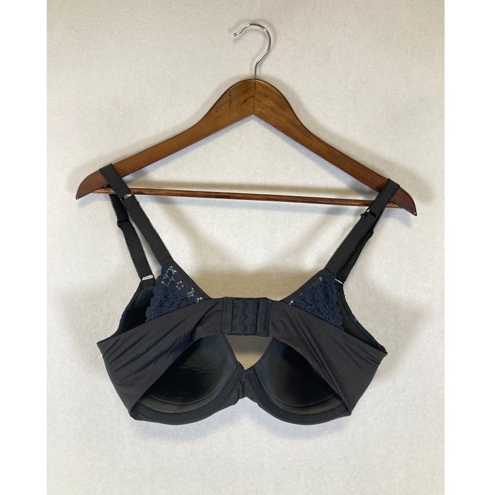 Classic Romantic Maidenform Womes 36D Blk Navy Blue Lace Trim T-Shirt Bra DM7543 - Picture 2 of 7